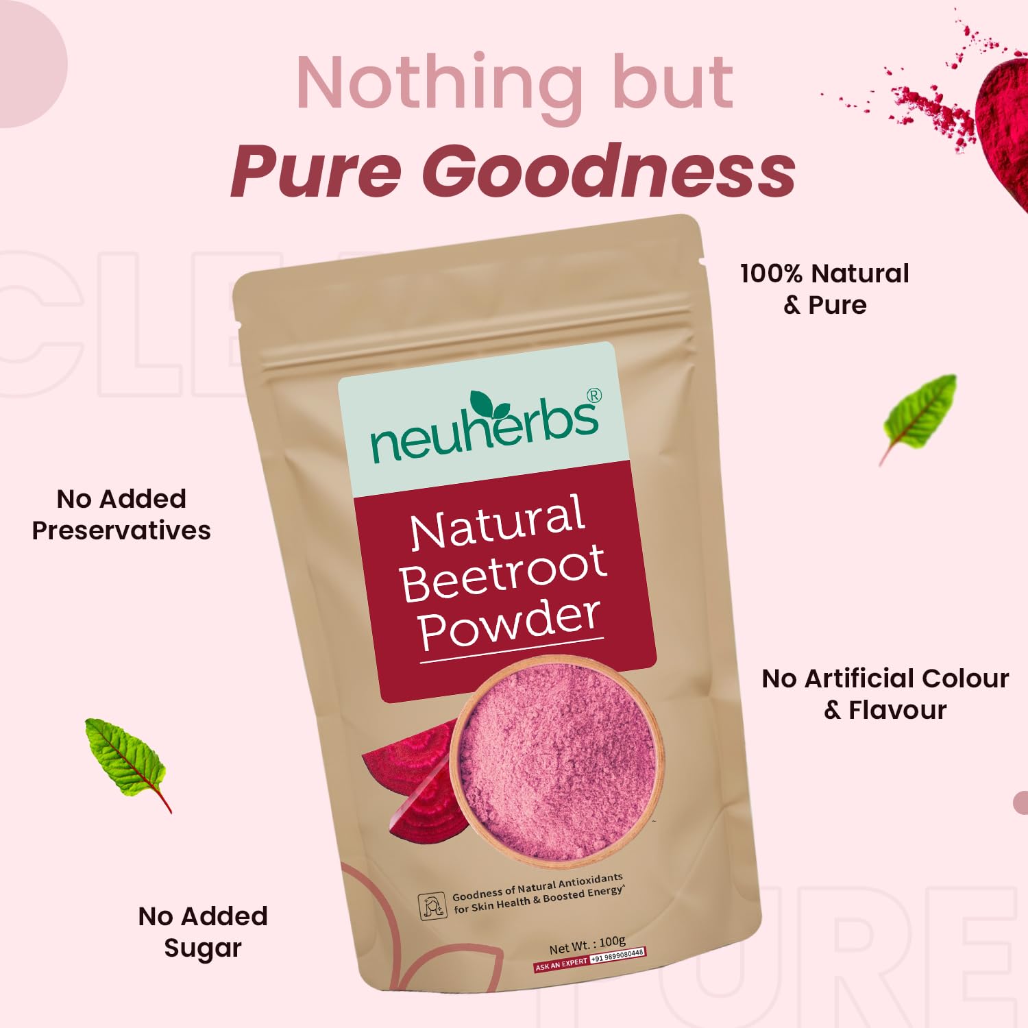 Neuherbs Beetroot Powder 100g | Natural Face Pack for Glowing Skin & Hair Care | Rich in Antioxidants for Energy & Daily Wellness | 100% Pure & Additive Free 1