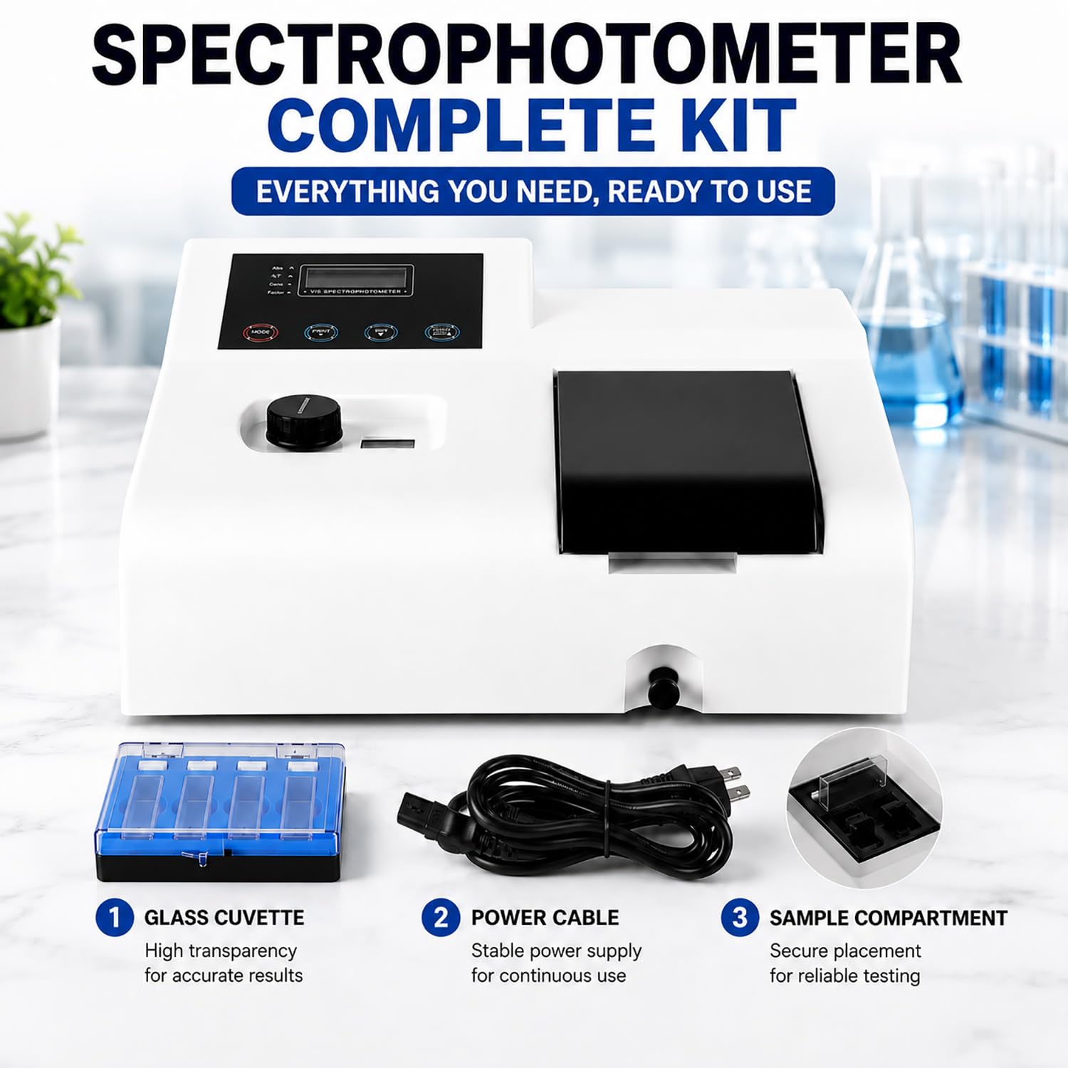 GOYOJO Spettrofotometro portatile 721, lampada visibile dello spettrofotometro 350-1020nm del laboratorio di LDC Digital, spettrometro 110V dell'attrezzatura analitica di laboratorio della lampada del