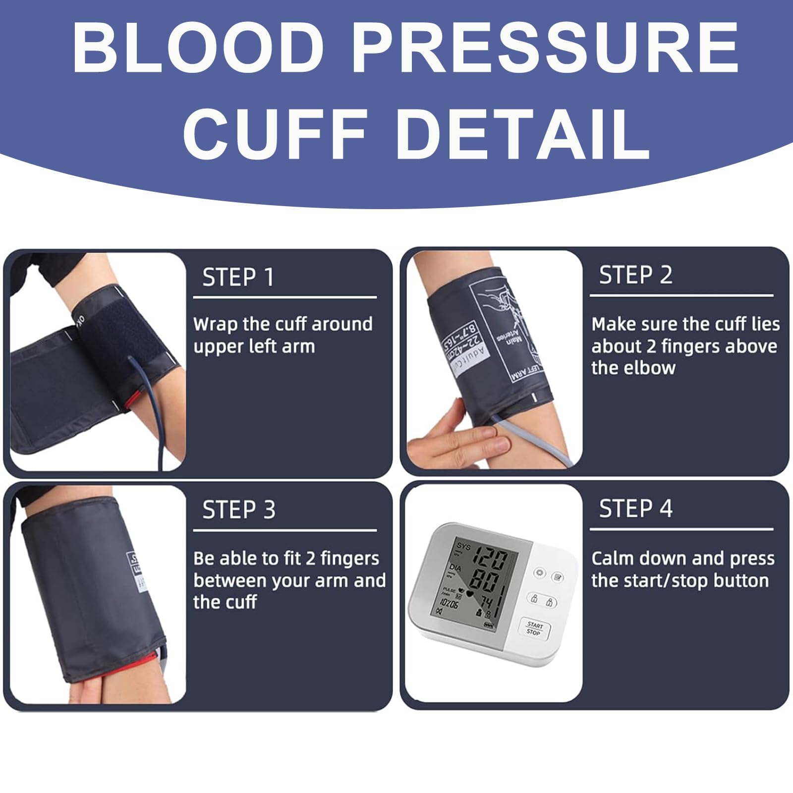 Brazalete grande de presión arterial para brazos de adultos de 22 a 42 cm, repuesto universal compatible con la mayoría de marcas, incluye 6 tamaños de conector
