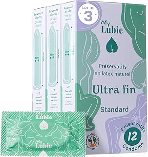 MY LUBIE - Pack de 3 x 12 Préservatifs Ultra Fins - Lubrifiés, Vegan, Équitables et Sains - Taille Standard 53mm - Sensations Naturelles et Solidité - Qualité Premium