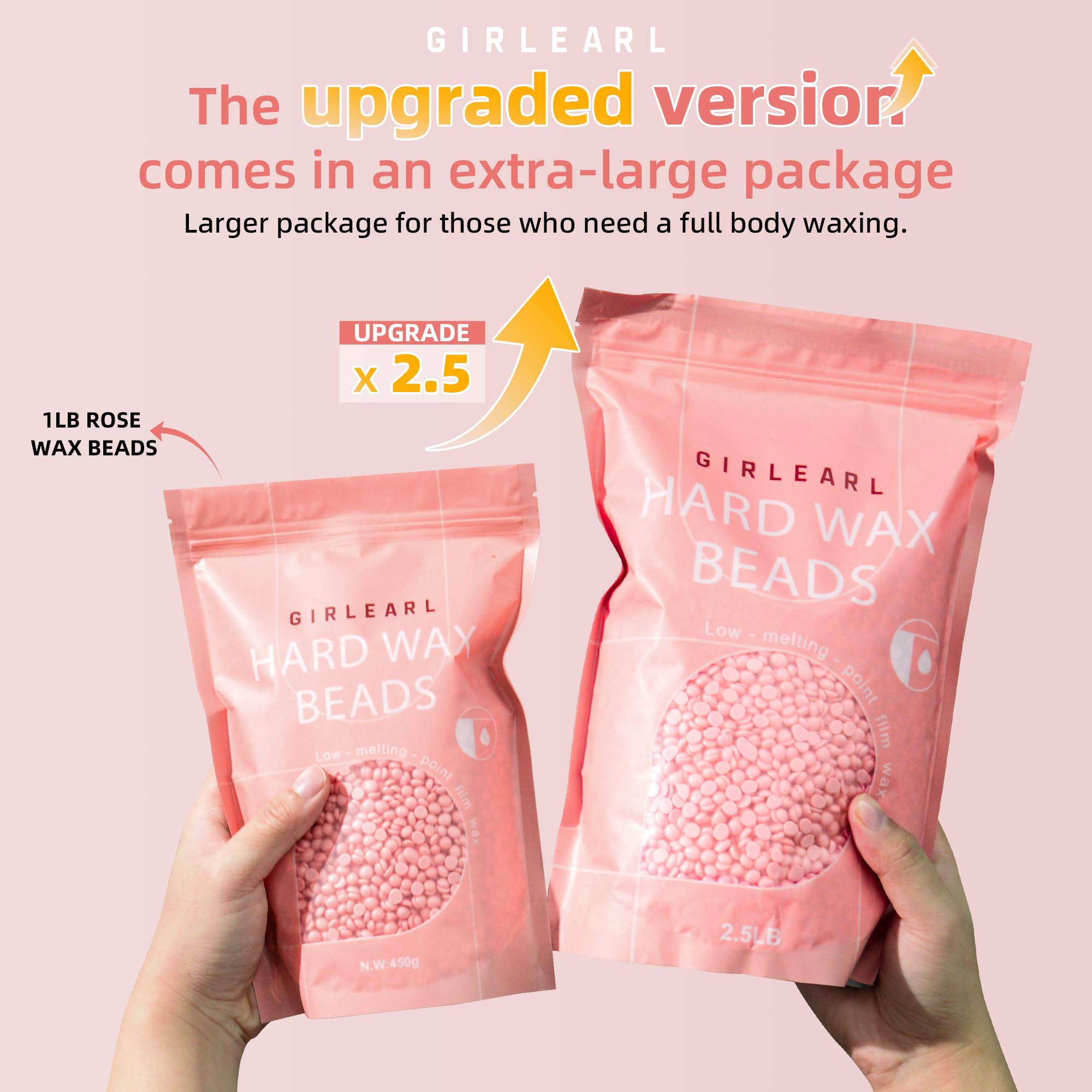 Hard Wax Beads for Hair Removal, 2.5lb, Rose Oil Infused, Brazilian Bikini Wax for Women Men, Sensitive Skin, Full Body Legs Face Underarms Waxing Beads