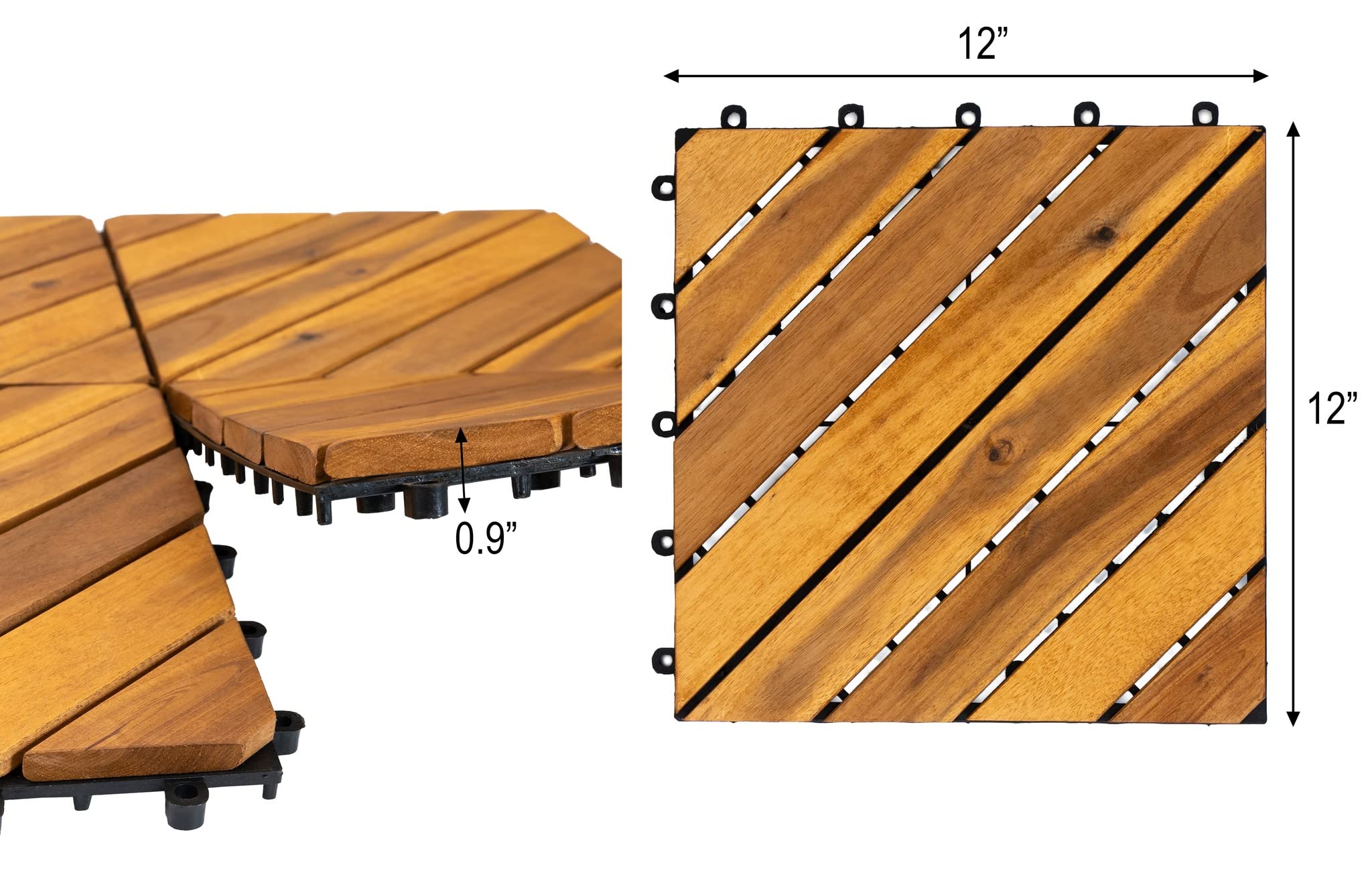 YAMAZING 12?Ç¥x12?Ç¥ Solid Wood Interlocking Flooring Tiles (Pack of 9), Acacia Hardwood Deck Tiles,Floor Tiles for Both Indoor & Outdoor Use, Waterproof All Weather