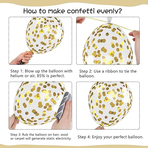 Miniatura 7 de Funhot Globos blancos y dorados, 60 globos dorados y beige, globos de confeti dorado metálico de 12 pulgadas, globos de látex blanco helio para