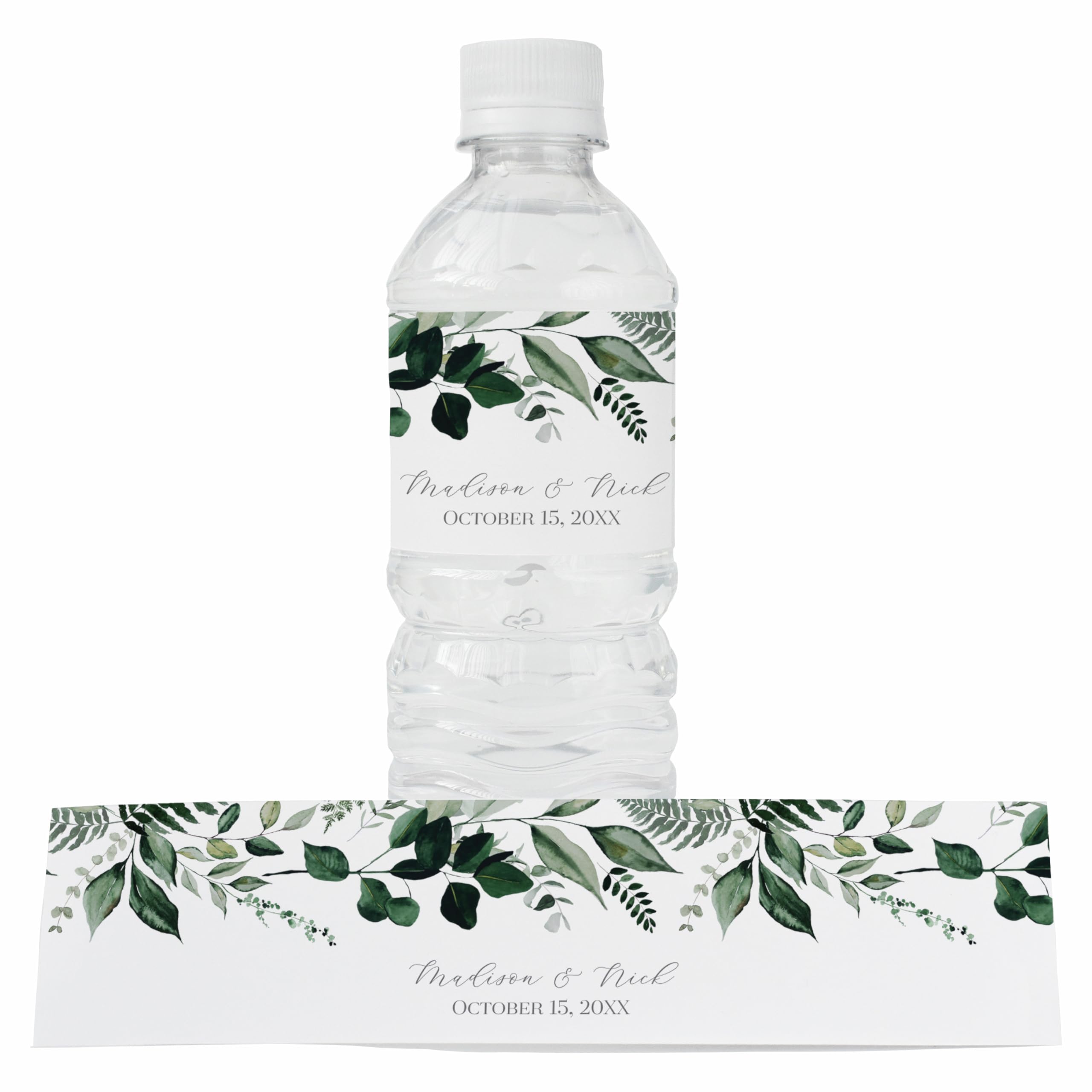 Personalized Water Bottle Labels with Choice of 30 Flower Styles - Choose Font and Pre-Made Phrases or Design Custom Text - LABELS ONLY (002 Green