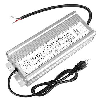 الصمام سائق 400 W 24 V امدادات الطاقة، IP67 محول للماء، AC 110-260 V إلى DC 24 V 16.6 A محول مع 3-Prong التوصيل و 3.3 ft كابل للاستخدام الصناعي، أضواء LED في الهواء الطلق، وأجهزة الكمبيوتر
