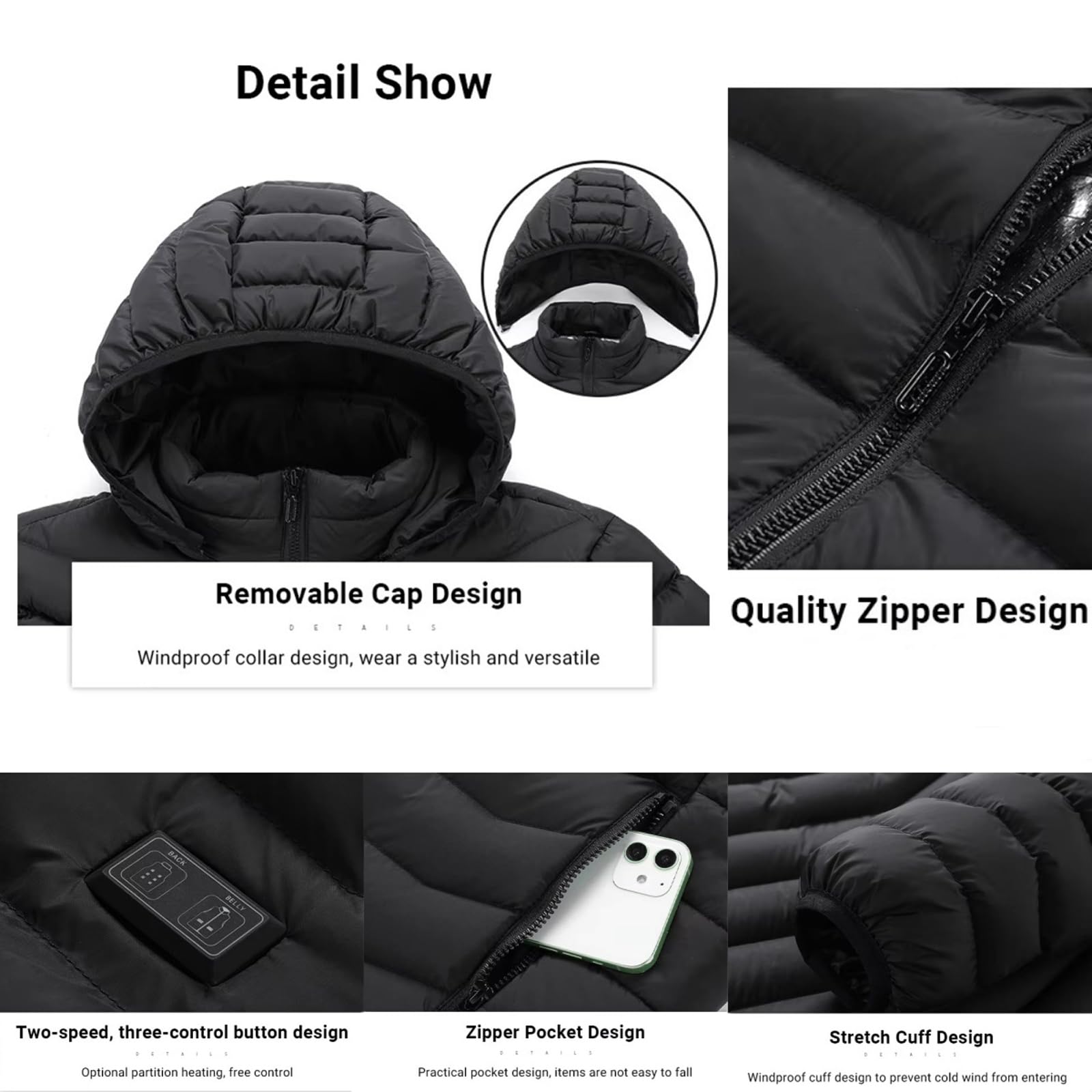 Chaqueta Térmica para Hombre Mujer Abrigo Inteligente Dual Control Capucha Desmontable Ideal para Ropa de Invierno