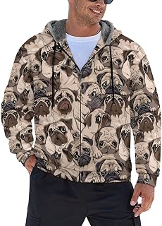 Funny Pug Faces Men's Hoodie Fleece Lining Zippered Sweatshirt Sweater Jacket Coat
