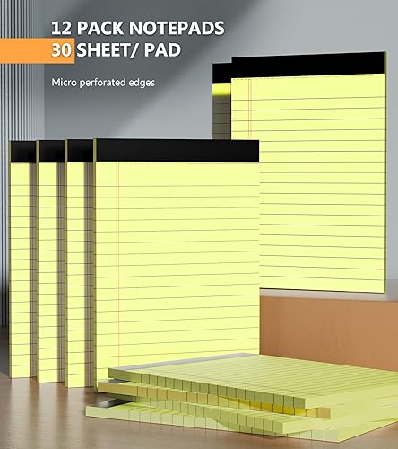 Miniatura 5 de Bloc de notas amarillas, paquete de 12 blocs legales de 4 x 6 pulgadas, bloc de notas de papel rayado, bloc de notas perforado, blocs de notas de