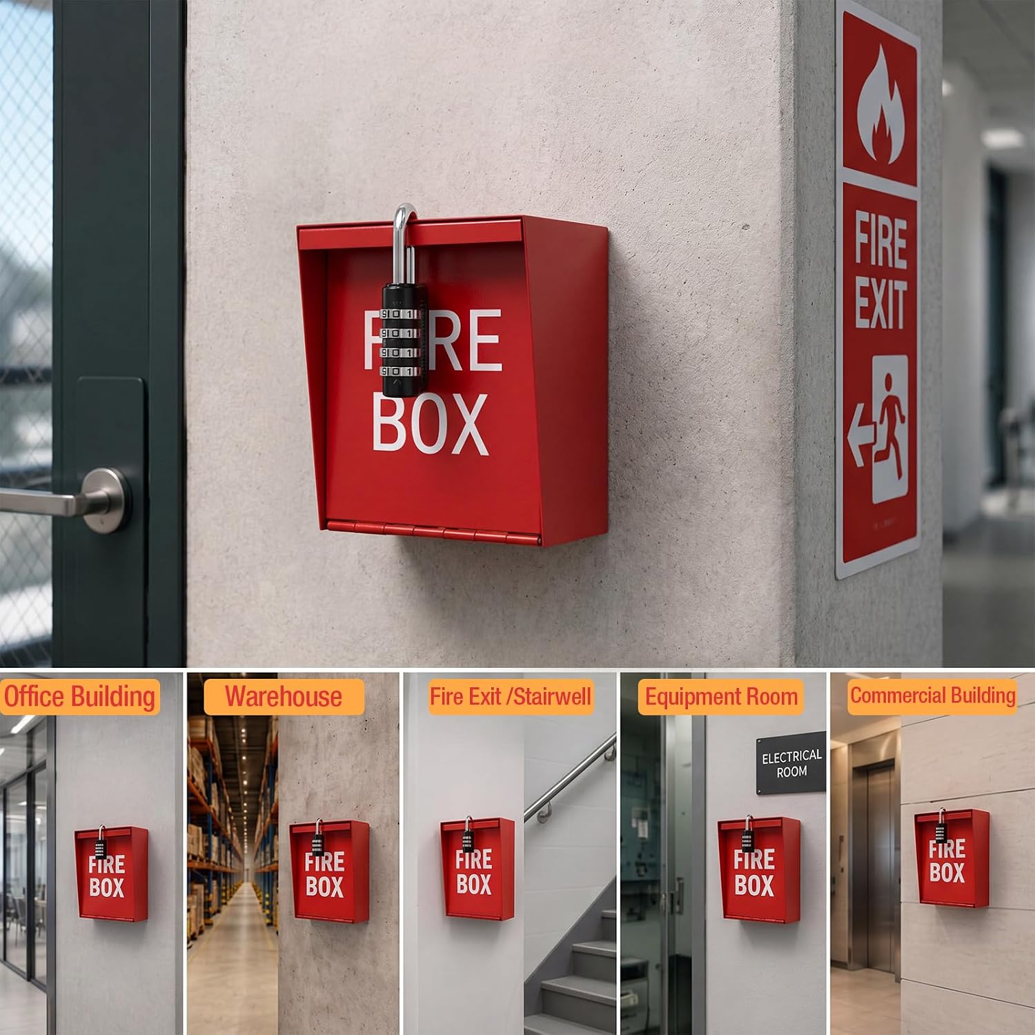 1 Pcs Fire Box Fire Department box for Keys,Password Style | Weather Resistant Emergency Box with Combination Lock for Home, Red