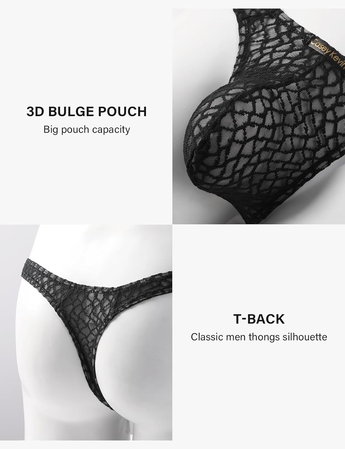 Casey Kevin Men's Thongs Underwear Sexy Lace G-String Bulge Pouch Breathable Panties - Image 4