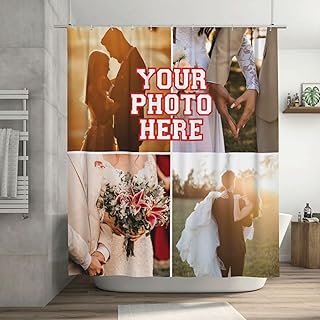 Personalized Shower Curtain Custom Shower Curtains with 4 Photos Text Cu...