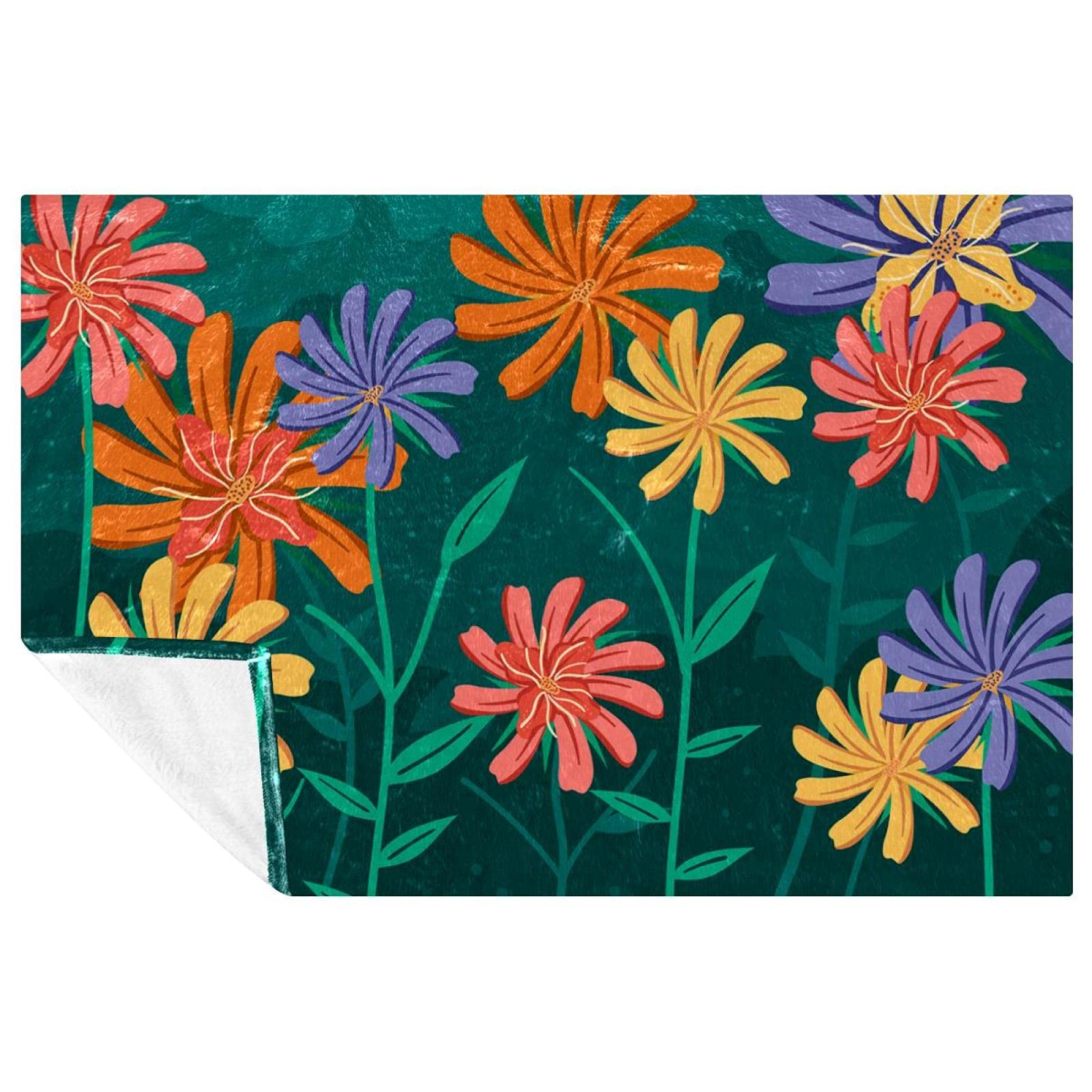 Couverture chaude de qualité supérieure motif floral fond vert 150x100 cm