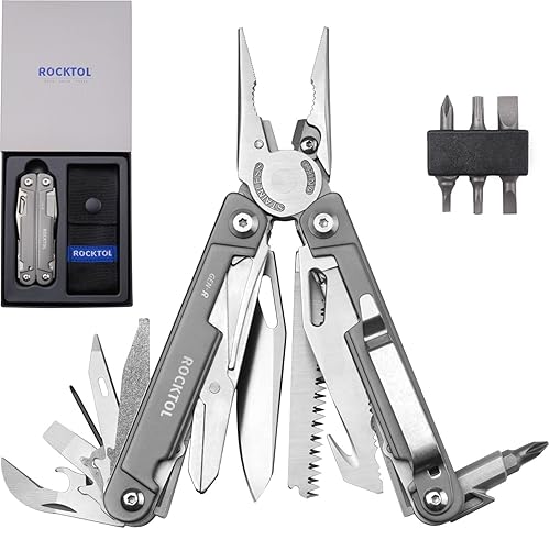 ROCKTOL Multitool Pliers, EDC Multitool Pocket Knife VG10 Blade, 27-in-1 Multi-tool with Titanium-plated Handle, Precision Screwdriver, Gut Hook for Hunting, Backpacking, Hiking, Camping, (Gen-R)