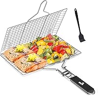 UNCO Stainless Steel Grill Basket for Fish, Vegetables & Seafood - Rust-Resistant, Lockable Grate, Silicone Brush Included