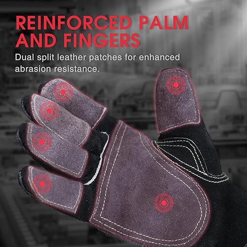 Miniatura 31 de YESWELDER Guantes de soldadura MIG de cuero Forge de 16 pulgadas, 932 ℉, con costuras de Kevlar resistentes al calor/fuego, refuerzos de palma