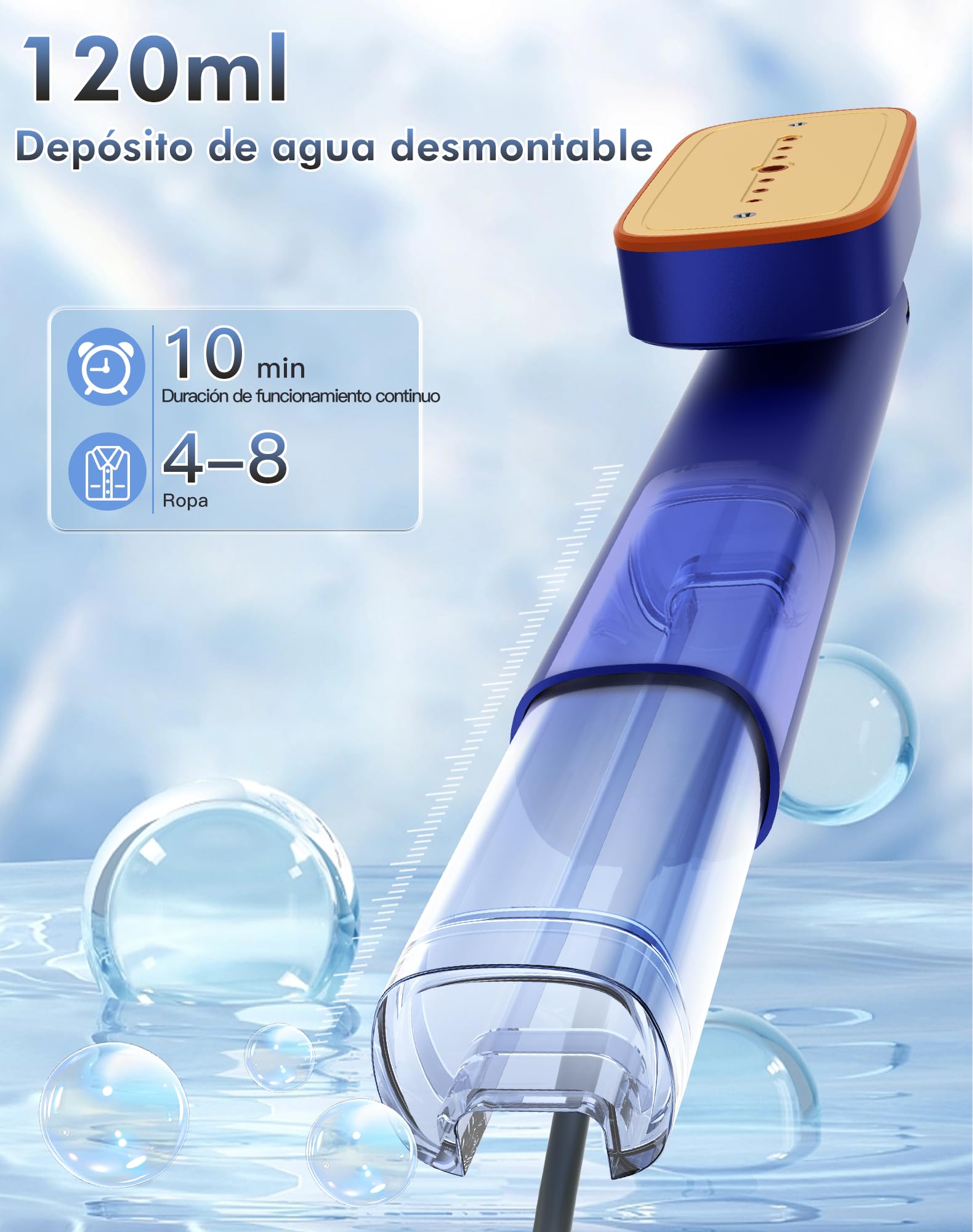 Défroisseur à Main,1200W Steamer,15S Chauffage Rapide,Réservoir 120ml amovible,Vapeur 22g/min, Défroisseur vertical 2 en 1 Bleu.