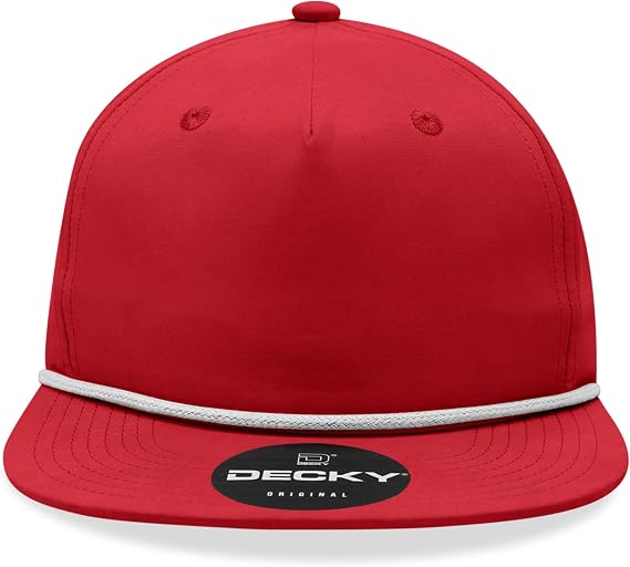 DECKY Standard 5 Panel High Profile Relaxed Cotton Blend Rope Hat, Red/White