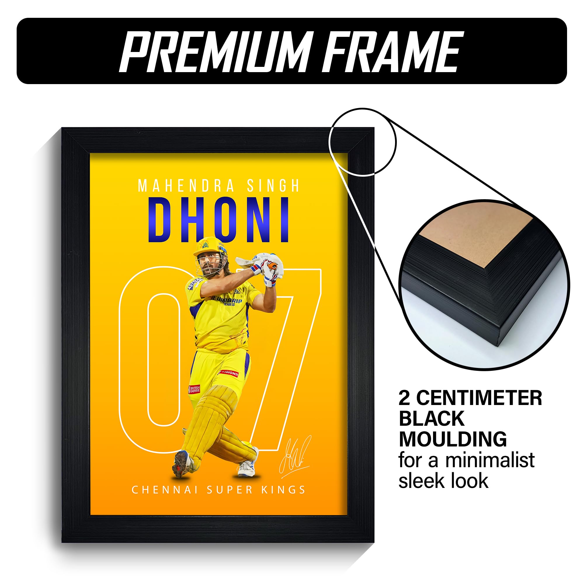MODERN GALLERY MART MS Dhoni CSK Poster with Frame | A4 Size Cricket Wall Art | MS Dhoni Photo Frame | Chennai Super Kings Wall Decor for Bedroom, Office & Cricket Fans 1