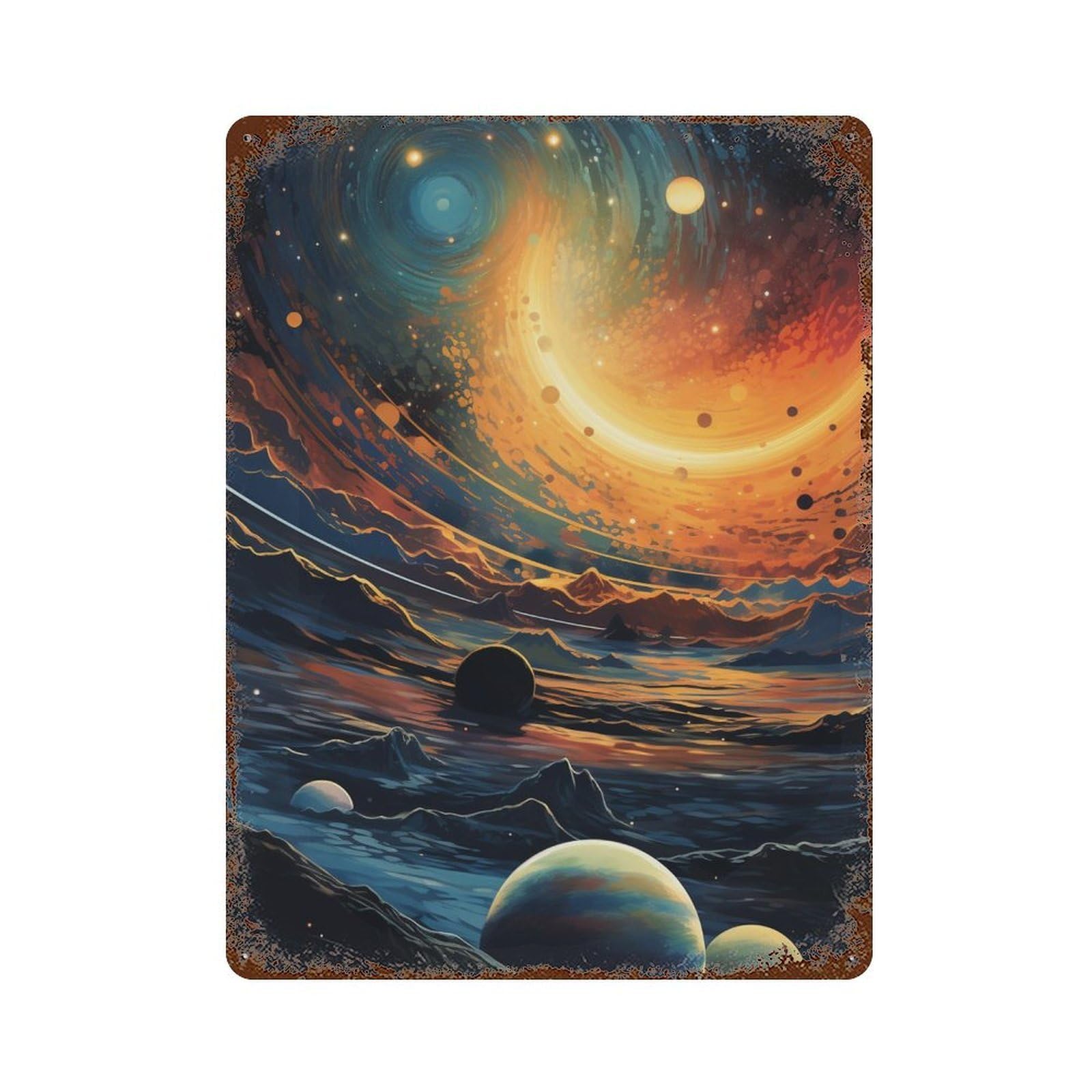 Galactic Dreamscape -3 Rust Effect Tin Sign 15.7"x11.8", Industrial Home Decor for Basement, Hobby Room And Garage Decor