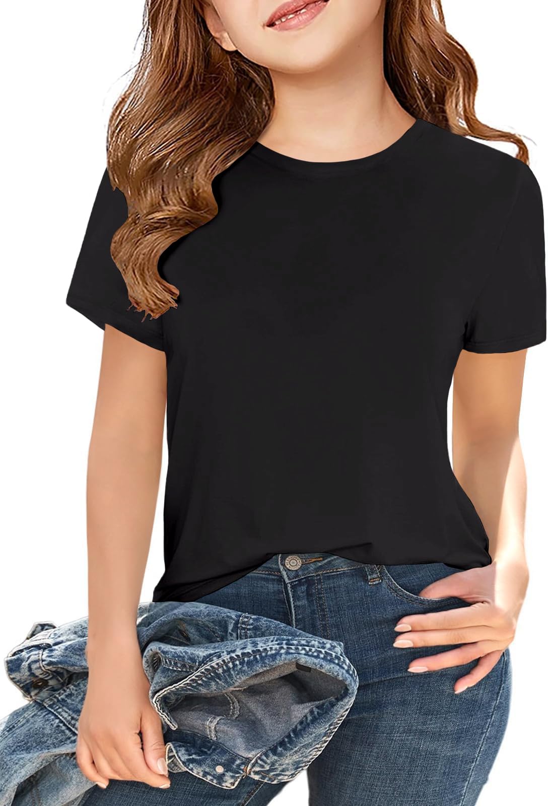 Girls Short Sleeve T Shirts Crew Neck Summer Tops Basic Tees 5-14 Year