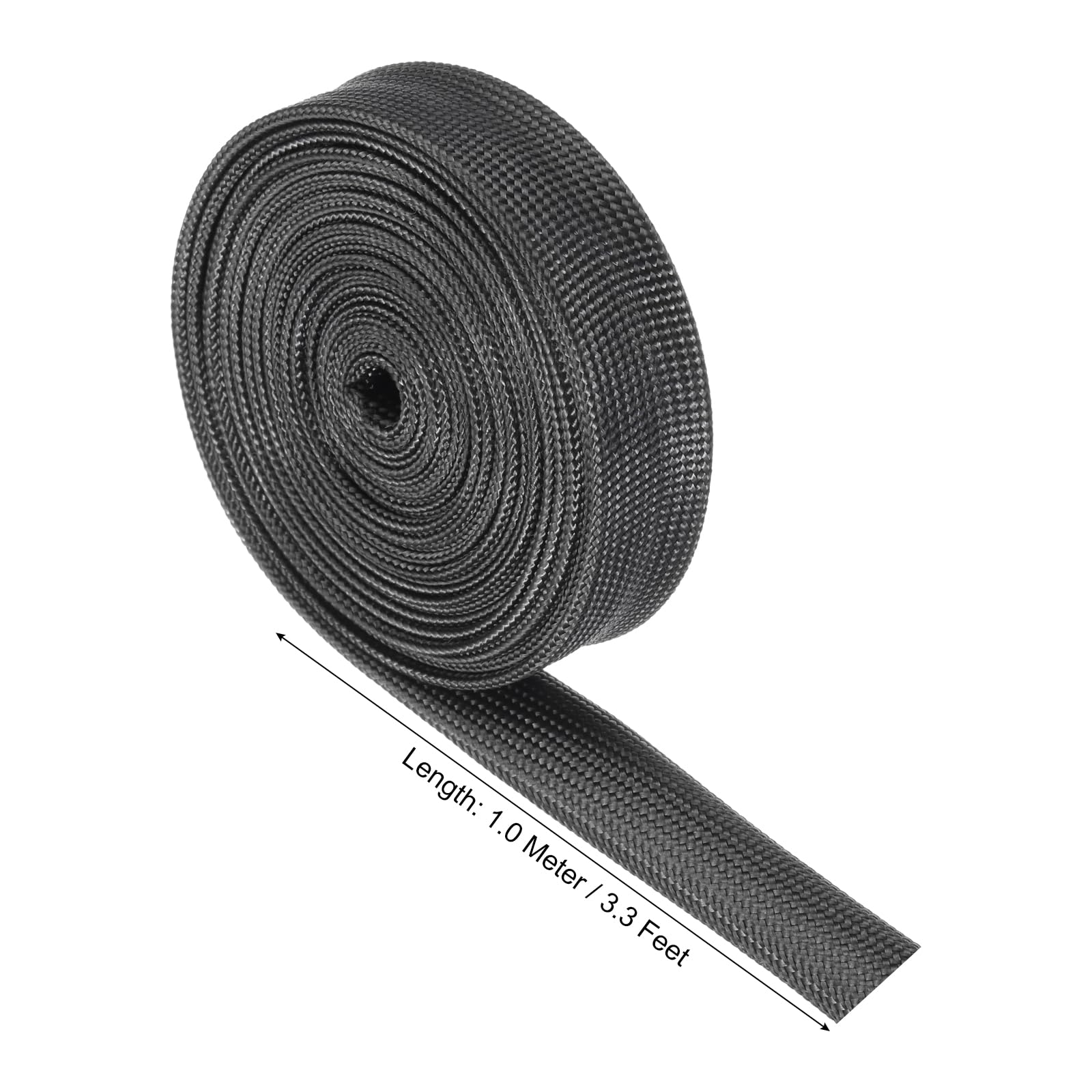 QUARKZMAN 1 Pz Intrecciata Guaina Per Cavi Elettrici, 10mm x 1m, Guaina alta temperatura in fibre di vetro alcali-free, Tagliabile Nascondi Cavi, Cable Management Per TV, Auto, Casa, Nero