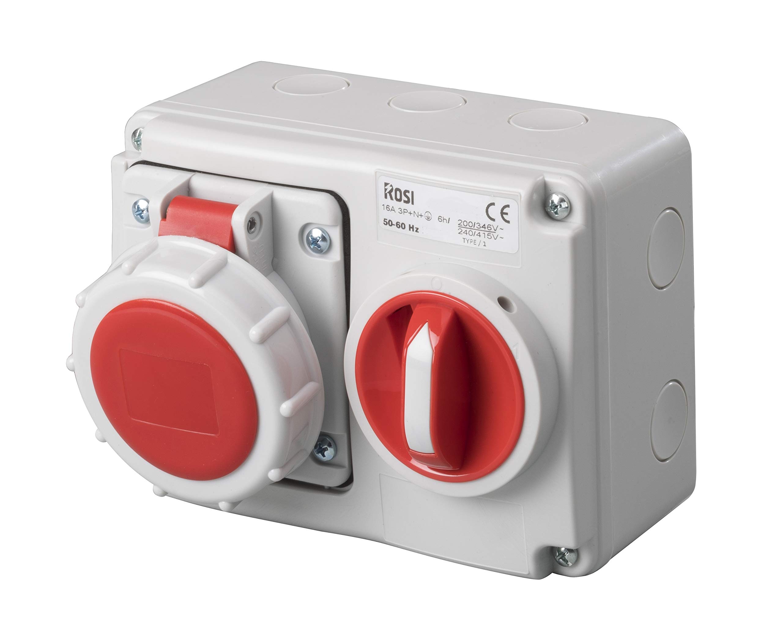 ROSI Locked Socket, Grey/Red, 16a 3p+t IP67
