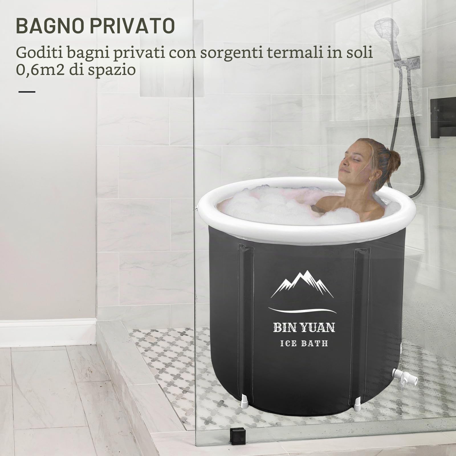 Vasca da bagno pieghevole con coperchio, 80X80 cm, grande bagno di ghiaccio, gonfiabile, vasca da bagno per adulti, botte di ghiaccio per attività all'aperto, vasca da bagno indipendente