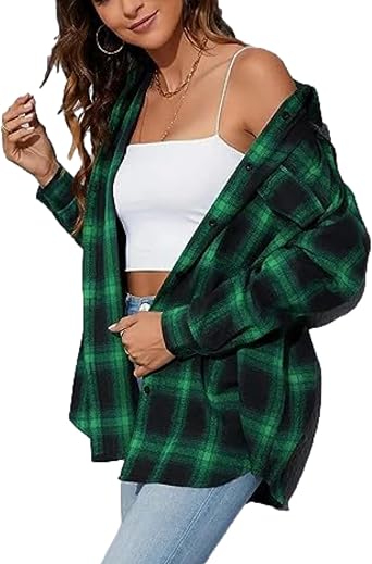 Zontroldy Womens Flannel Shirt Long Sleeve Oversized Button Plaid Shirt Top | Flannel Shirt Women, Oversized Plaid Shirts for Women, Button Down Plaid Shirt Blouse Tops Jacket, Spring Fall Flannel Women