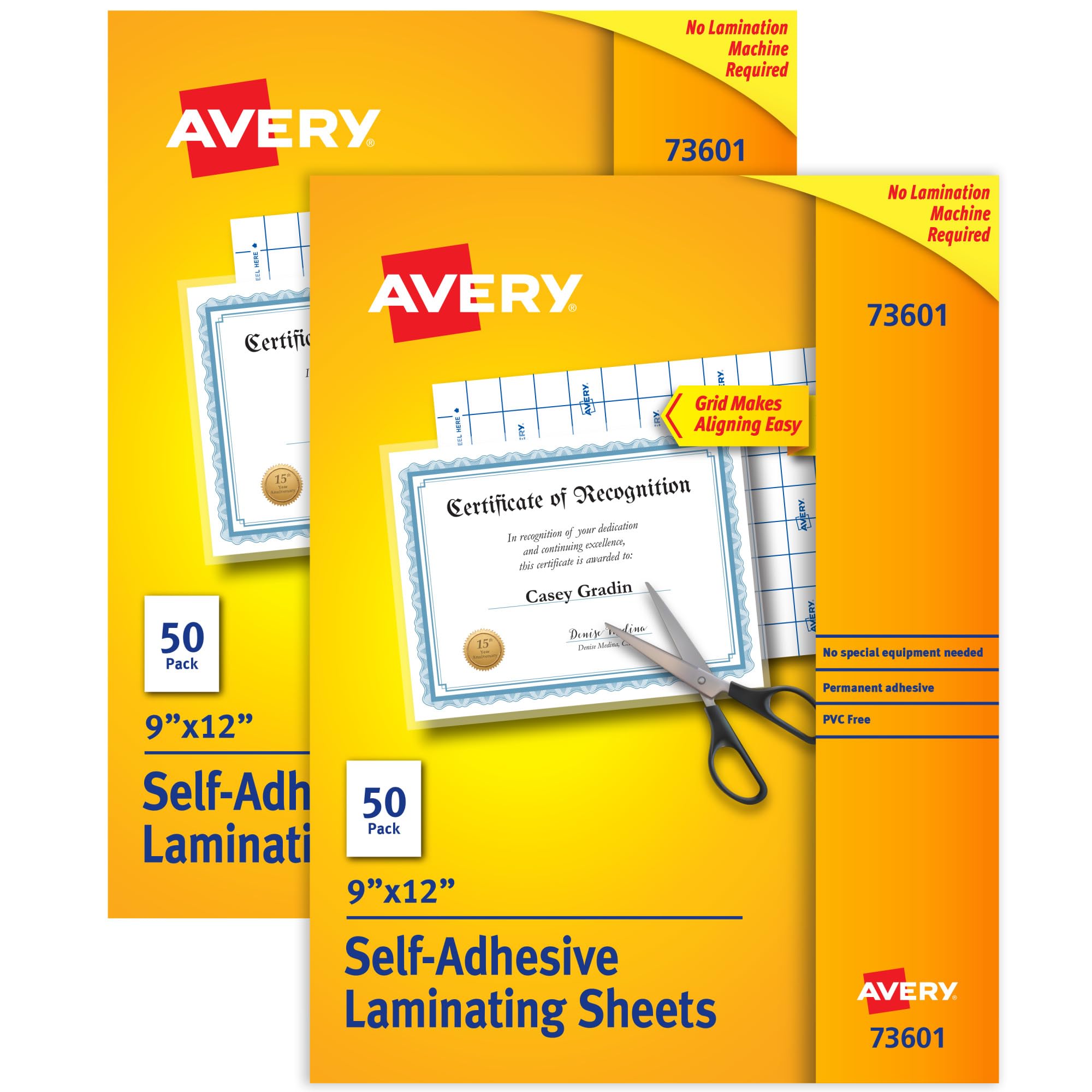 Avery Clear Laminating Sheets, 9" x 12", Permanent Self-Adhesive, 100 Self-Laminating Sheets, Great for Protecting Documents, Photos, and Signs More (