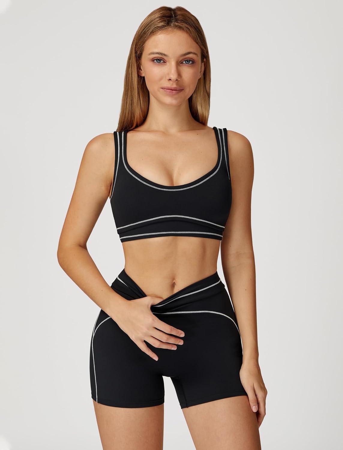 Two Piece Workout Sets for Women Color Block Sports Bra and High Waist Shorts Gym Yoga Active Wear Outfits - Image 2