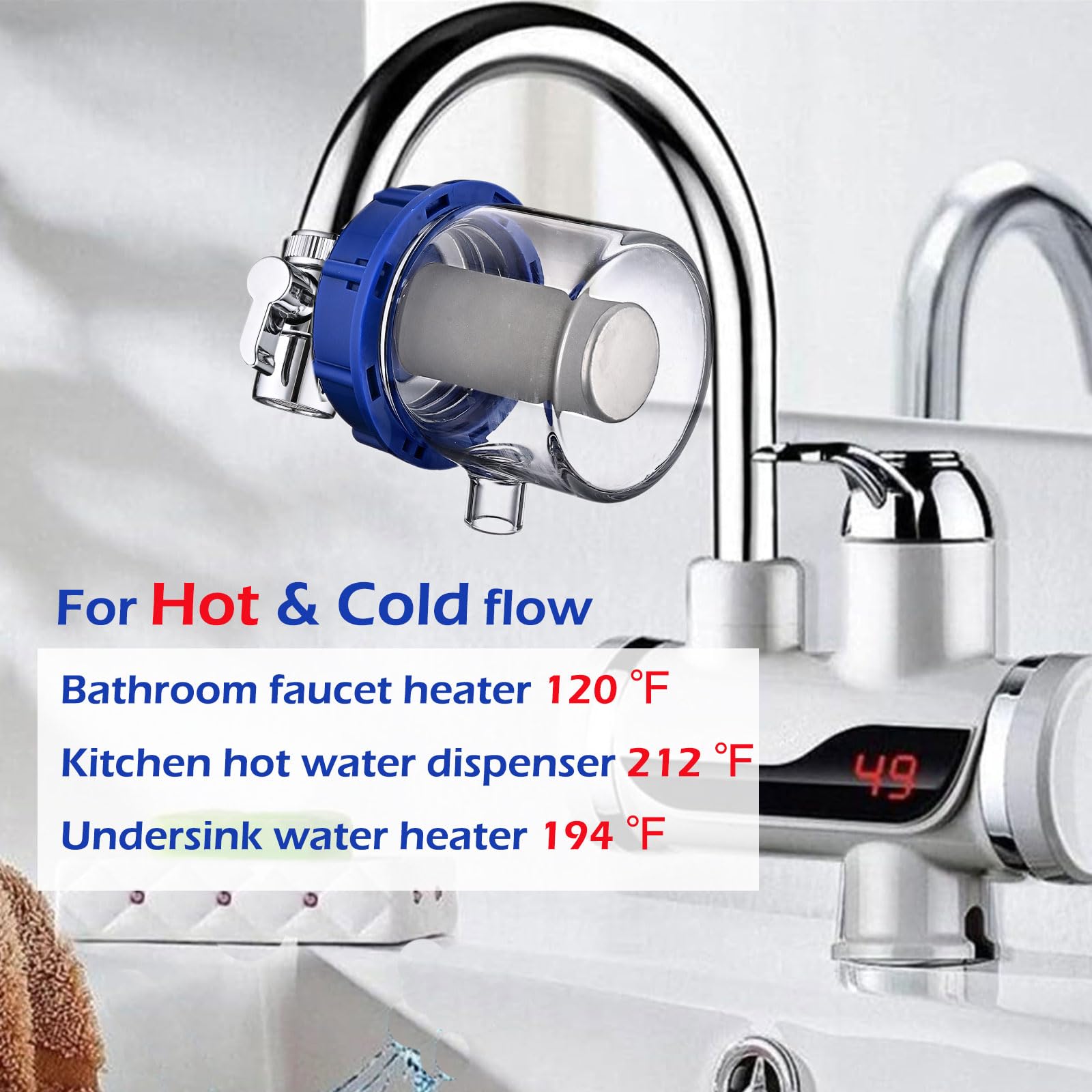 Filtro dell'acqua rinnovabile da 0,2 micron per lavello, sistema di filtrazione del rubinetto, riduce il 99,9% del sedimento al piombo cloro, adatta al rubinetto da 22 mm e al verricello interno da 24