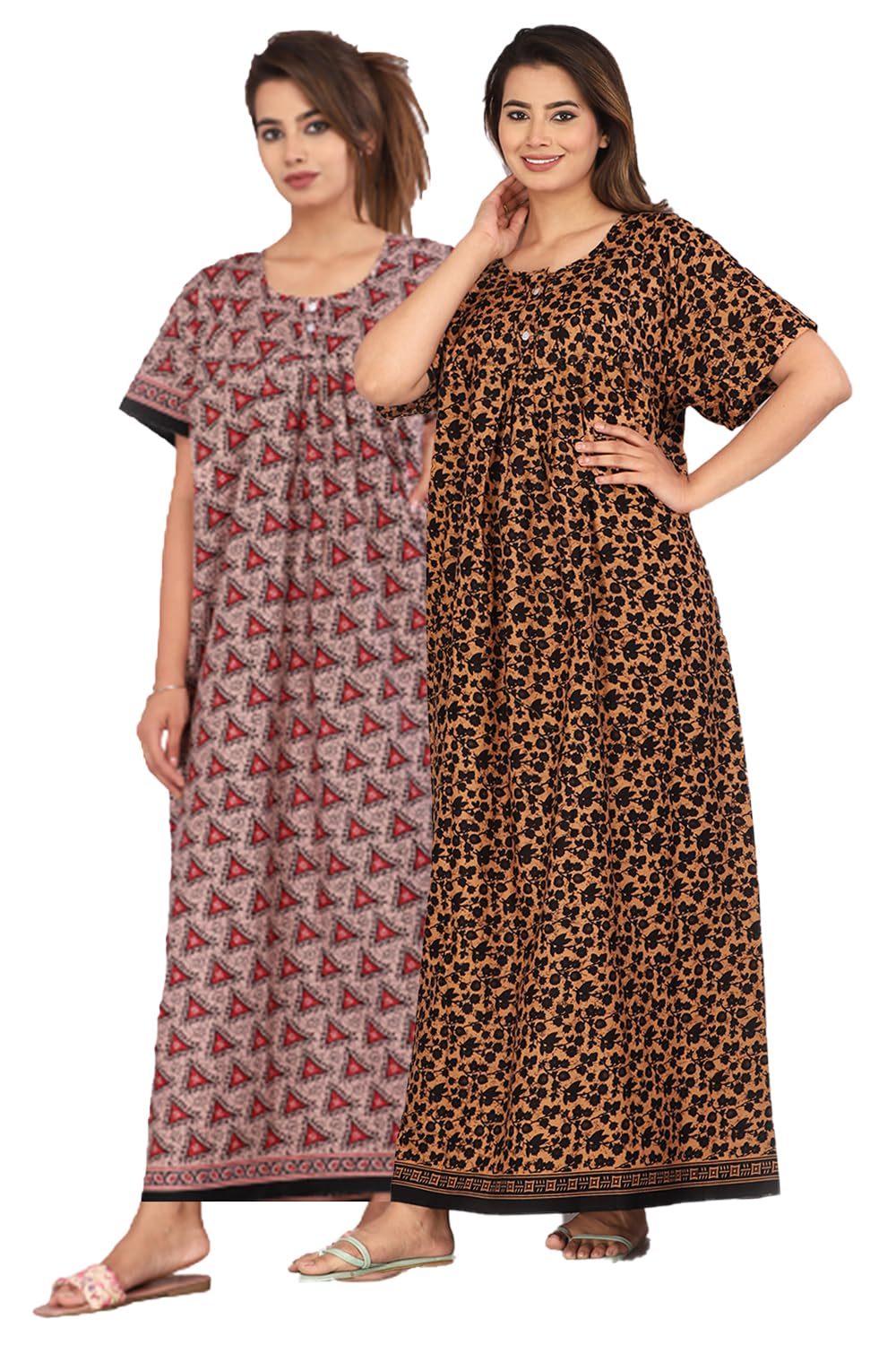 monique Brand Women Cotton Nighty for Women | Short Sleeves | Night Wear | Round Shaped Neck - Cotton Fabric-picture-4