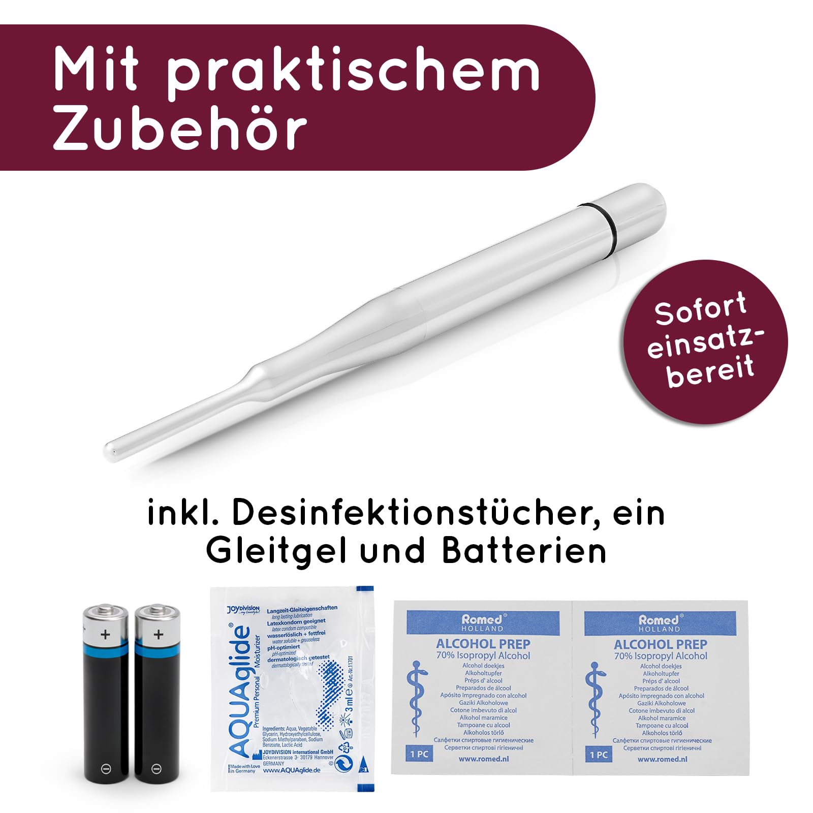 Harnröhren Dilator mit Vibration aus Metall - Prinzenzepter Penis Plug Stimulator - Harnröhrenvibrator Sexspielzeug für Männer - Dilator Harnröhre Mann - inkl. Gleitgel & 2x Desinfektionstücher