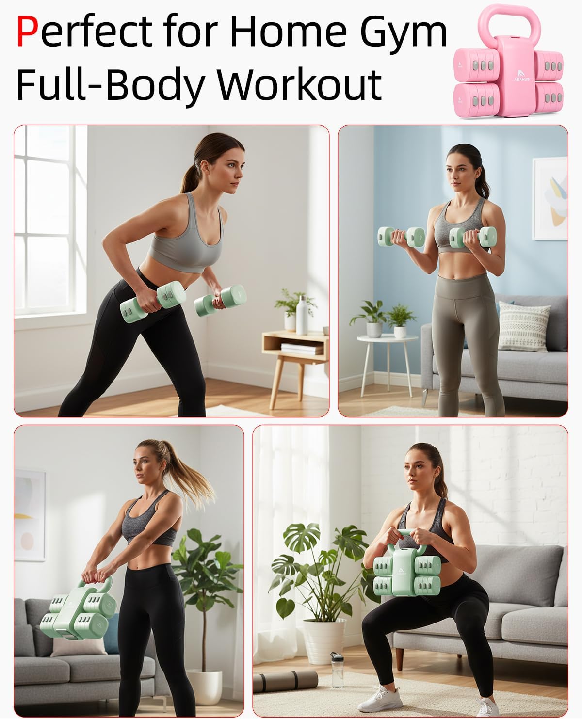 Abahub Dumbbell Set for Home Gym, 4 in 1 Adjustable Weights Dumbbells Set with Kettlebell Grip Converter for Women