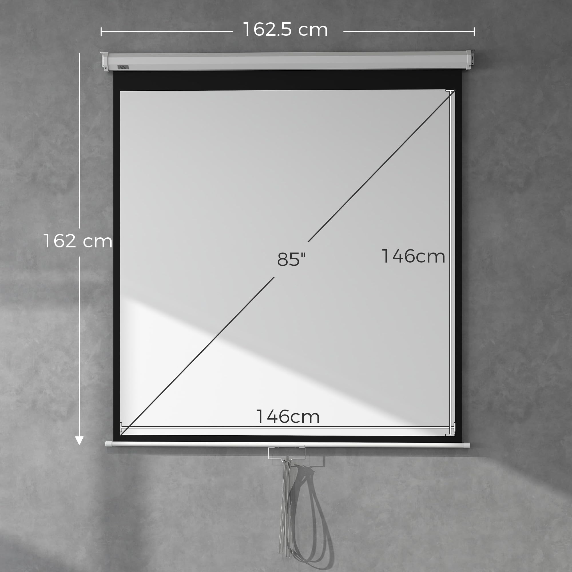 HOMCOM Schermo Proiettore 85 Pollici 1:1, Telo per Proiettore con Fissaggio a Muro e Soffitto per Casa e Ufficio, Bianco
