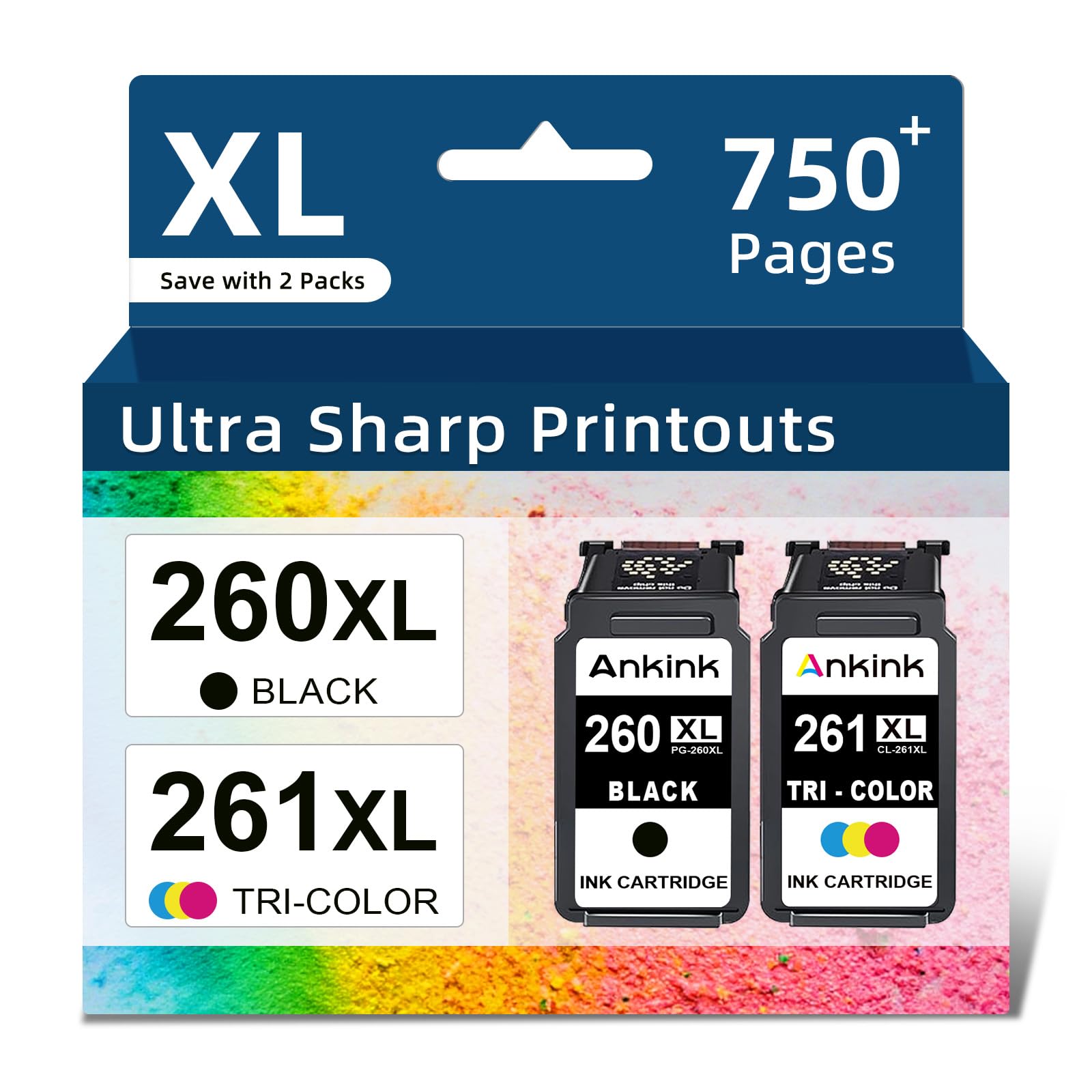Compatible Ink Cartridges Replacement for Canon 260XL 261XL PG 260 CL 261 PG260 CL261 XL Fit for Cannon TR7020 TR7020a TR7022 TS6420 TS6400 TS5300 TS5320 TS6420a Printers (Black Color 2-Pack)