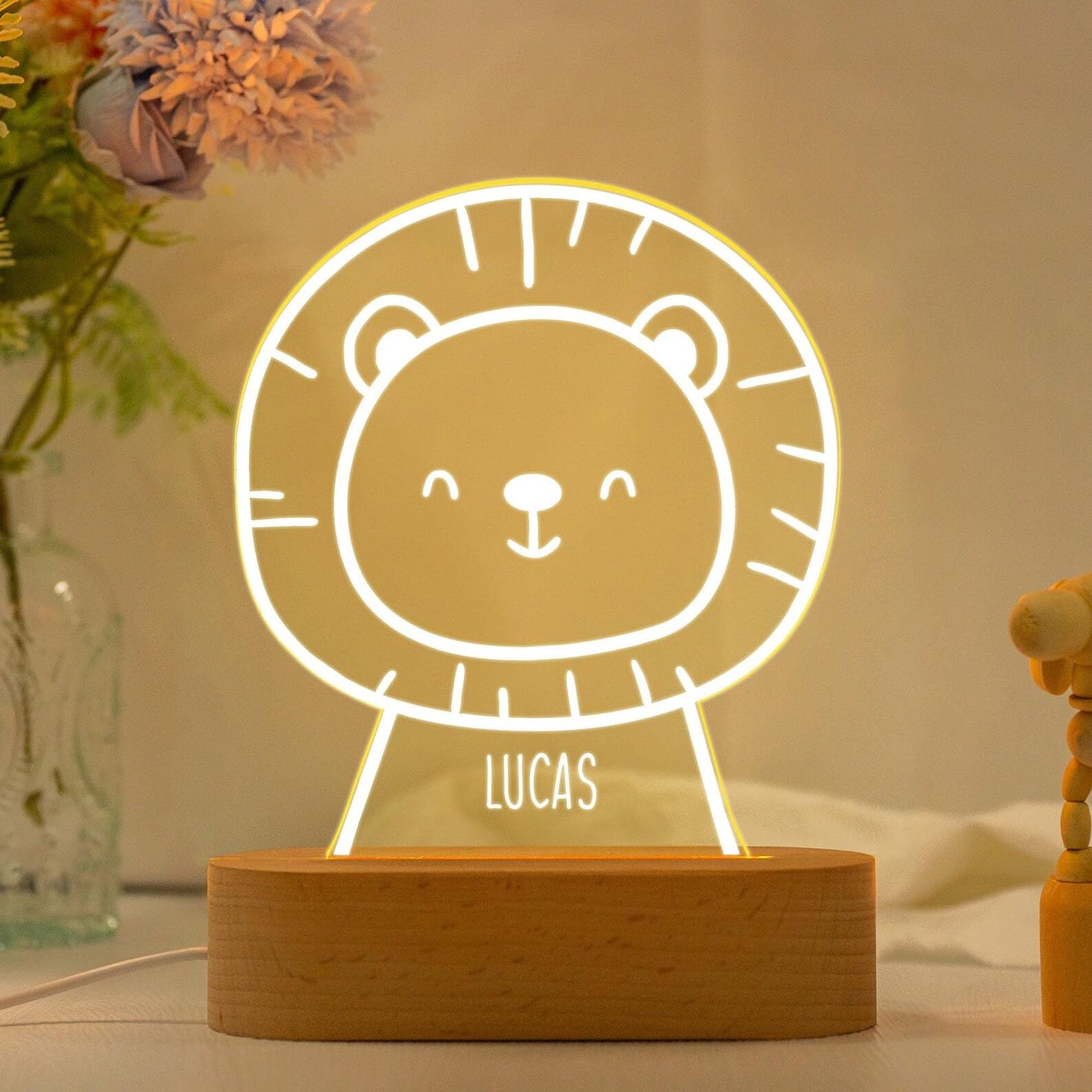 Personalised Night Light with Custom Name – Cute LED Night Lamp for Baby Nursery, Toddler Bedroom, Newborn Shower Gift, Baby First Birthday Present for Kids (Animal)