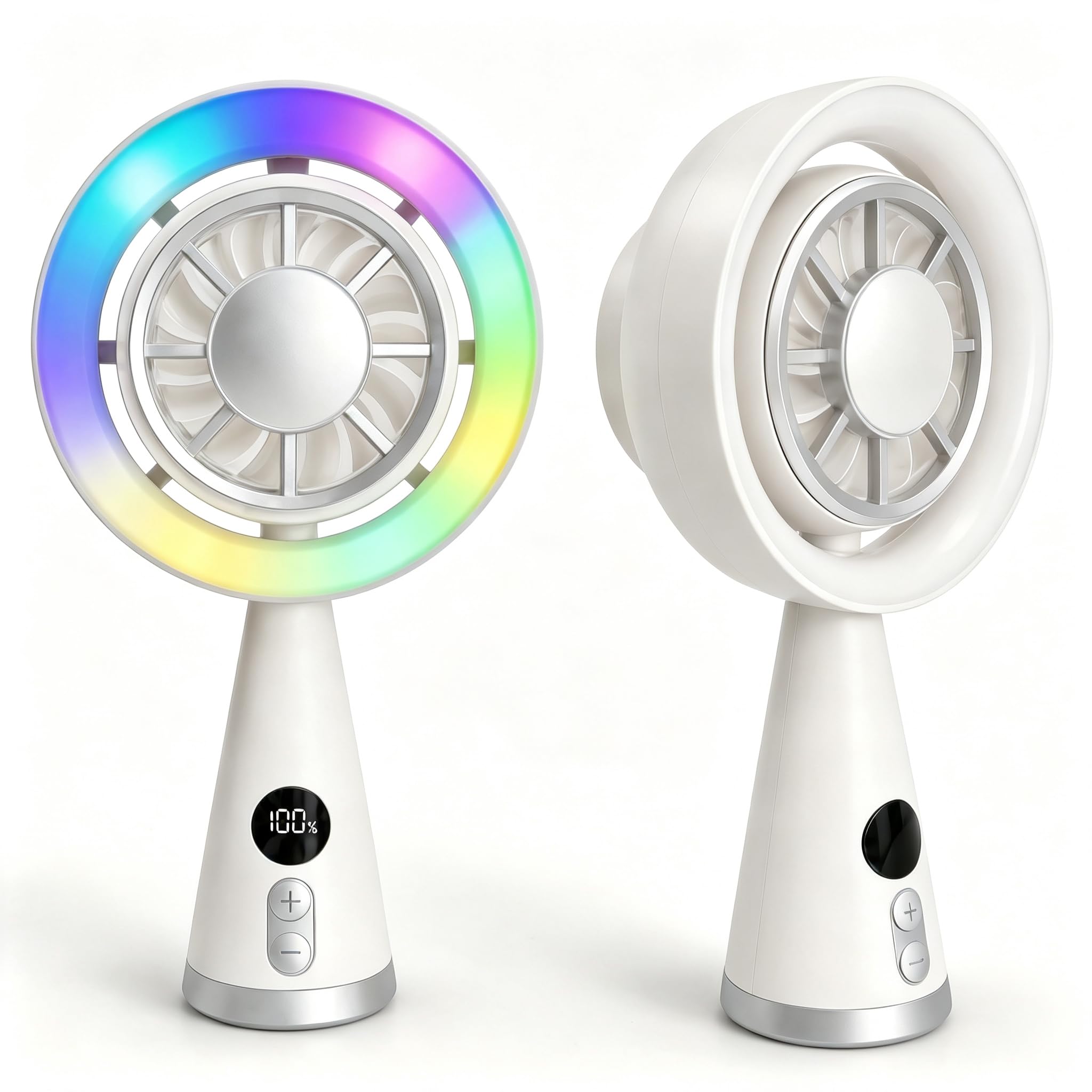 Handheld Fan Rechargeable, 5-Speed Portable Mini Desk Fan with LED Light