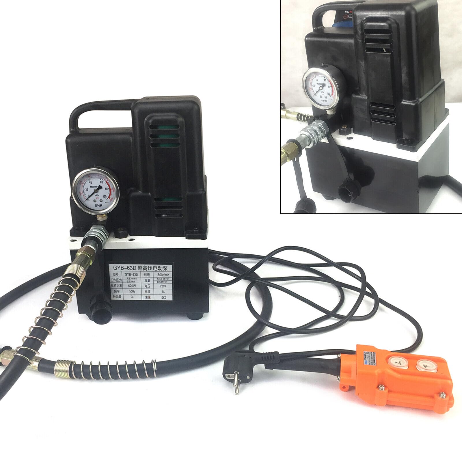 Pompa idraulica elettrica 700 Bar 220V Nero, Pompa ad alta pressione compatta per applicazioni versatili. Leggera, potente e affidabile per attività idrauliche