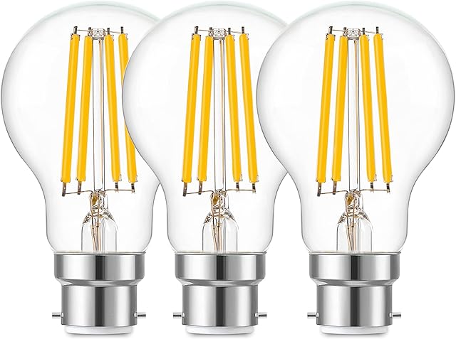 Genixgreen Bayonet Light Bulbs B22, 9W Dimmable Bayonet Cap BC Clear Filament Edison Bulb, Warm White 2700K, Equivalent 100W Incandescent Antique Bulbs, 1050LM, Pack of 3