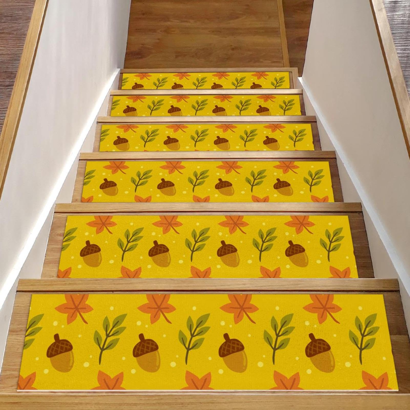 Tapis d'escalier antidérapants de qualité supérieure lot 15 marches bois motif feuille de gland