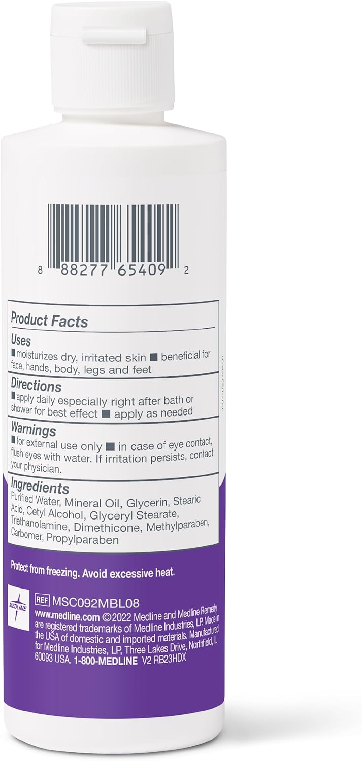Medline Remedy Essential Moisturizing Body Lotion (8 oz Bottle), 36 Count, Unscented, Hydrating, Soothing For Dry Skin, Smooths & Softens, Non-Greasy, Hypoallergenic, Men, Women, Elderly - Image 7