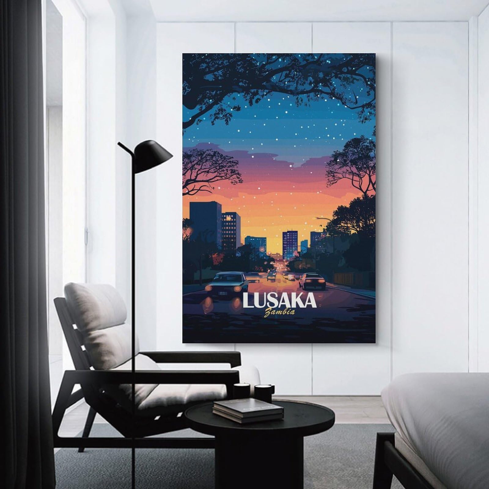Junmoney Lusaka Zambia Cityscape at Dusk Wall Decor Canvas Print, 08x12inch(20x30cm), for Living Room, Bedroom, Office Or Hallway, Stylish Home Artwork for Focal Walls