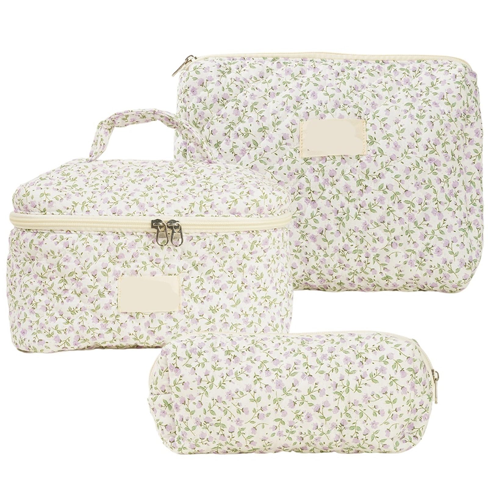 Neceser Acolchado Bolso Tote de Maquillaje Acolchado con Estampado Flores