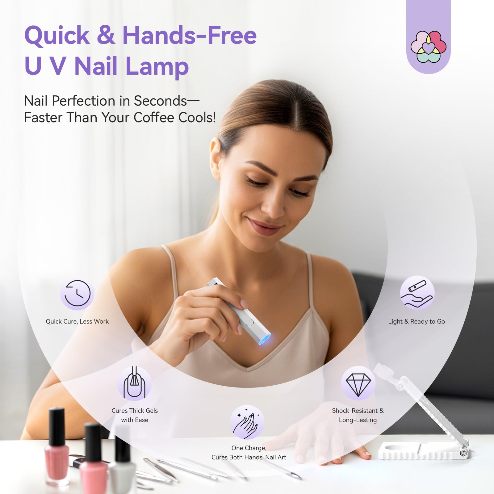 SAVILAND Hands-Free Nail Lamp with Stand: Flash Cure Lamp with 20s/60s Countdown Timer LCD Display 200 mAh Rechargeable LED Nail Light for Gel Nails Polish Rhinestone Decoration DIY Home - Image 3