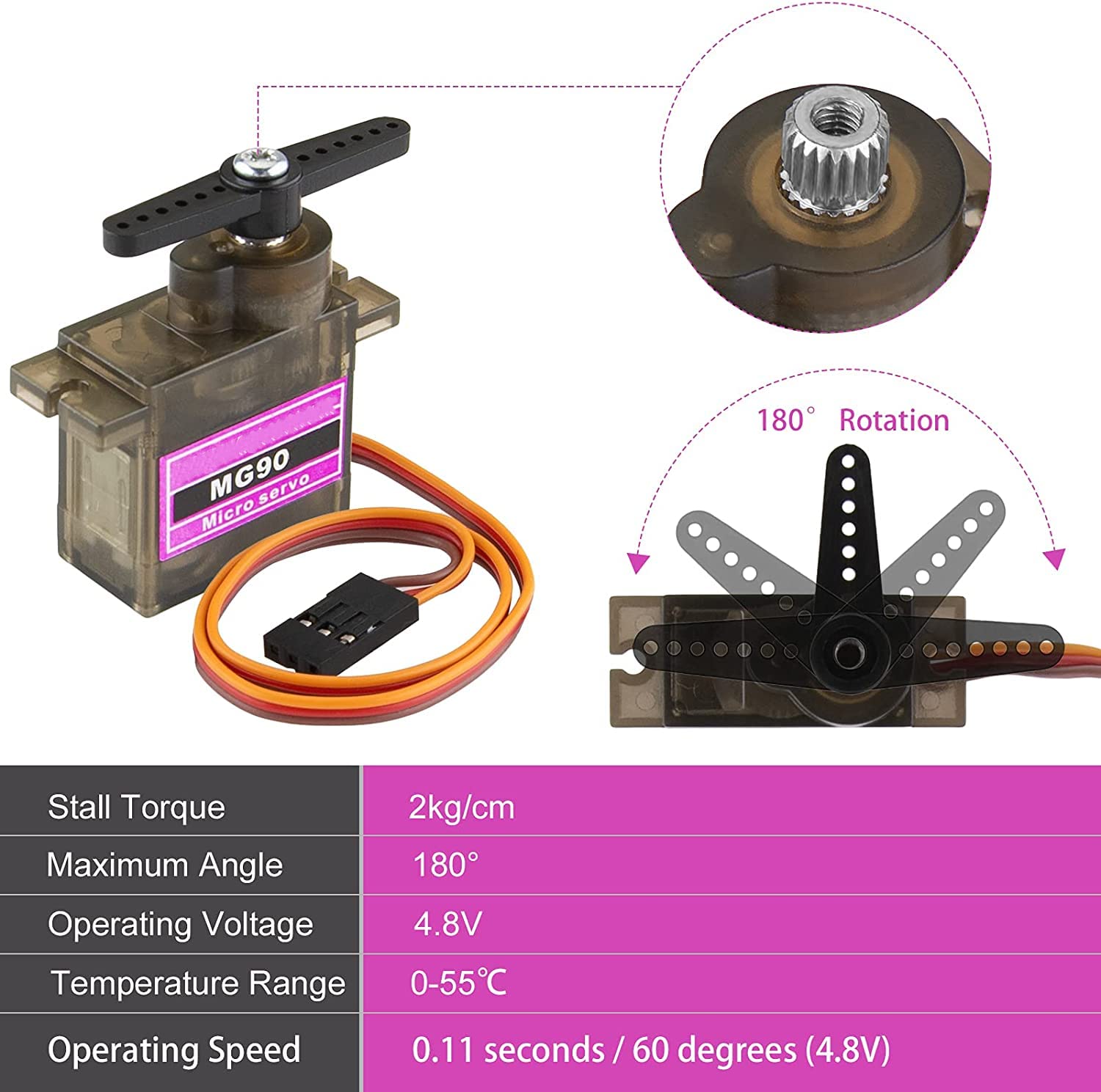 Servomoteur Micro 9G - Lot De 2 Pièces Pour Arduino, Robot, Modélisme RC - 4.8-6V, 180°, Câble 25 Cm