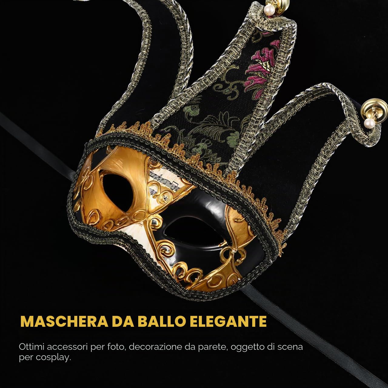 BESTOYARD Maschera Veneziana Nera Per Uomo in Plastica Pp Accessorio Per Carnevale Halloween Feste Cosplay E Foto Dimensioni 33X19.5Cm