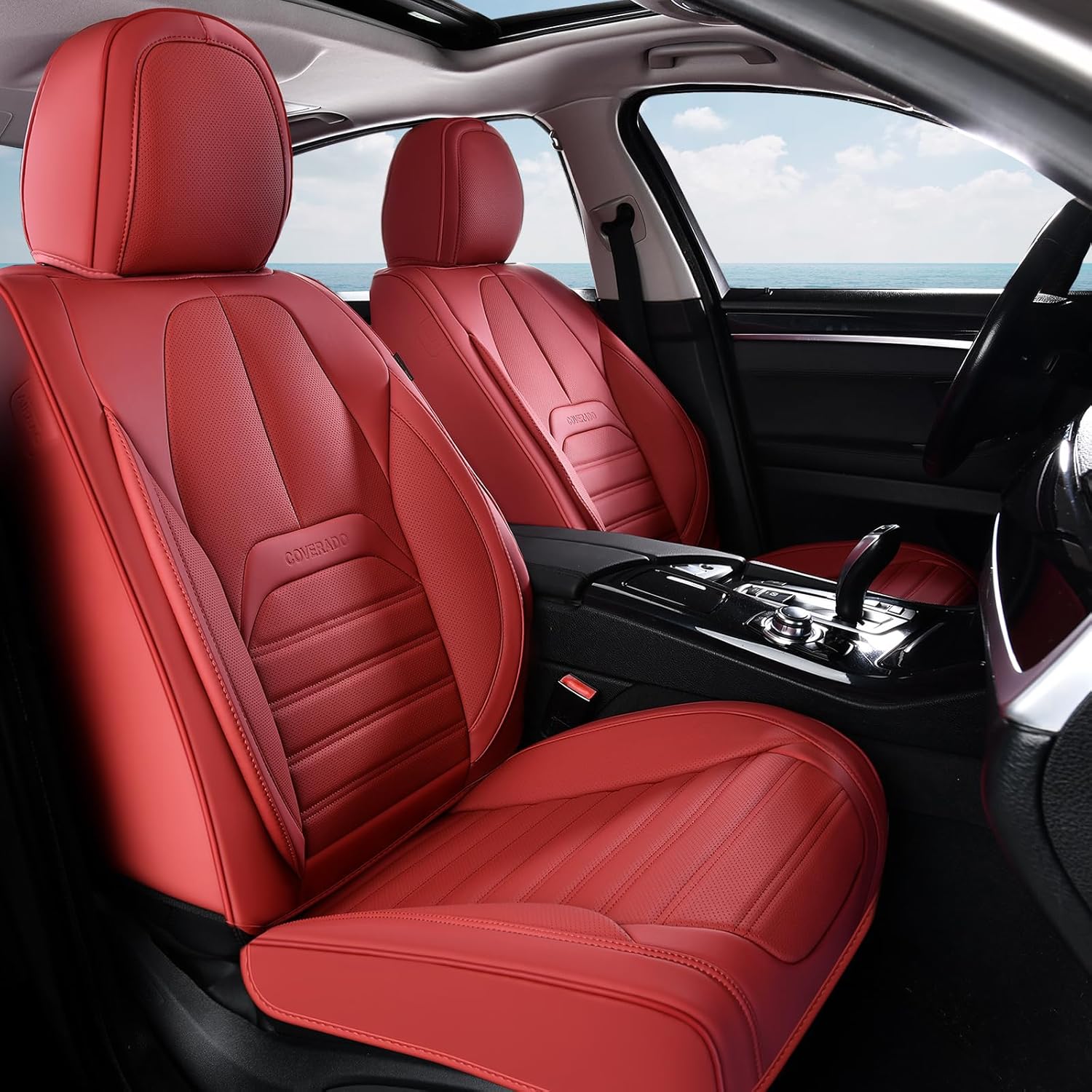 Coverado Seat Covers, Car Seat Covers Front Seats, Automotive Seat Covers, Waterproof Nappa Leather Car Seat Cover, Car Seat Cushion,Red Seat Covers Carseat Cover Universal Fit for Most Cars