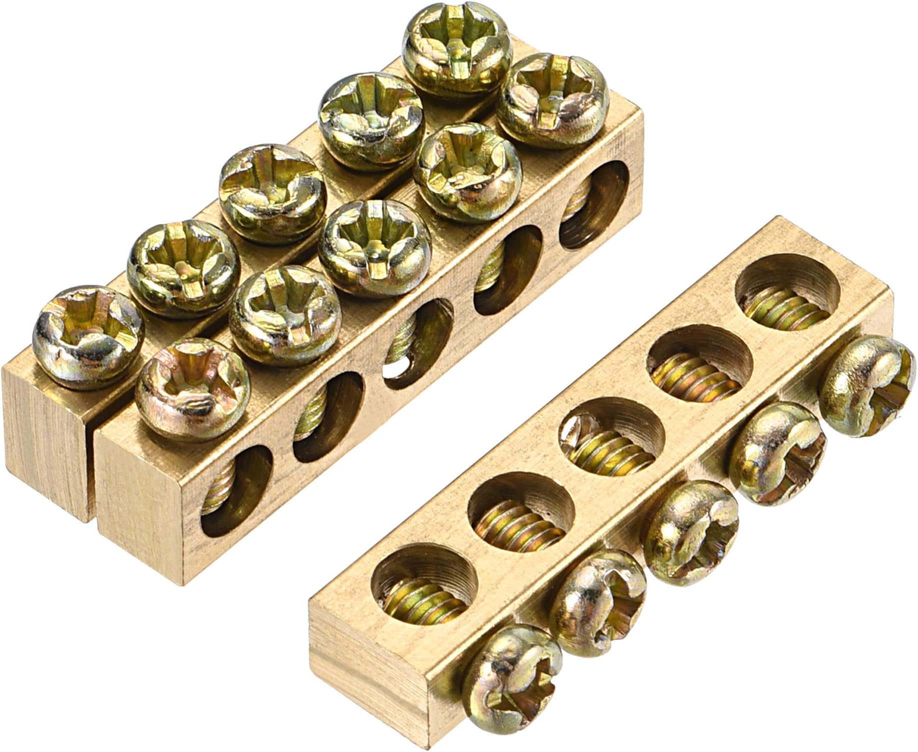 sourcing map Terminal Ground Bar Screw Block Barrier Brass 5 Positions 33.3mmx5.5mmx7.5mm for Electrical Distribution 3 Pcs