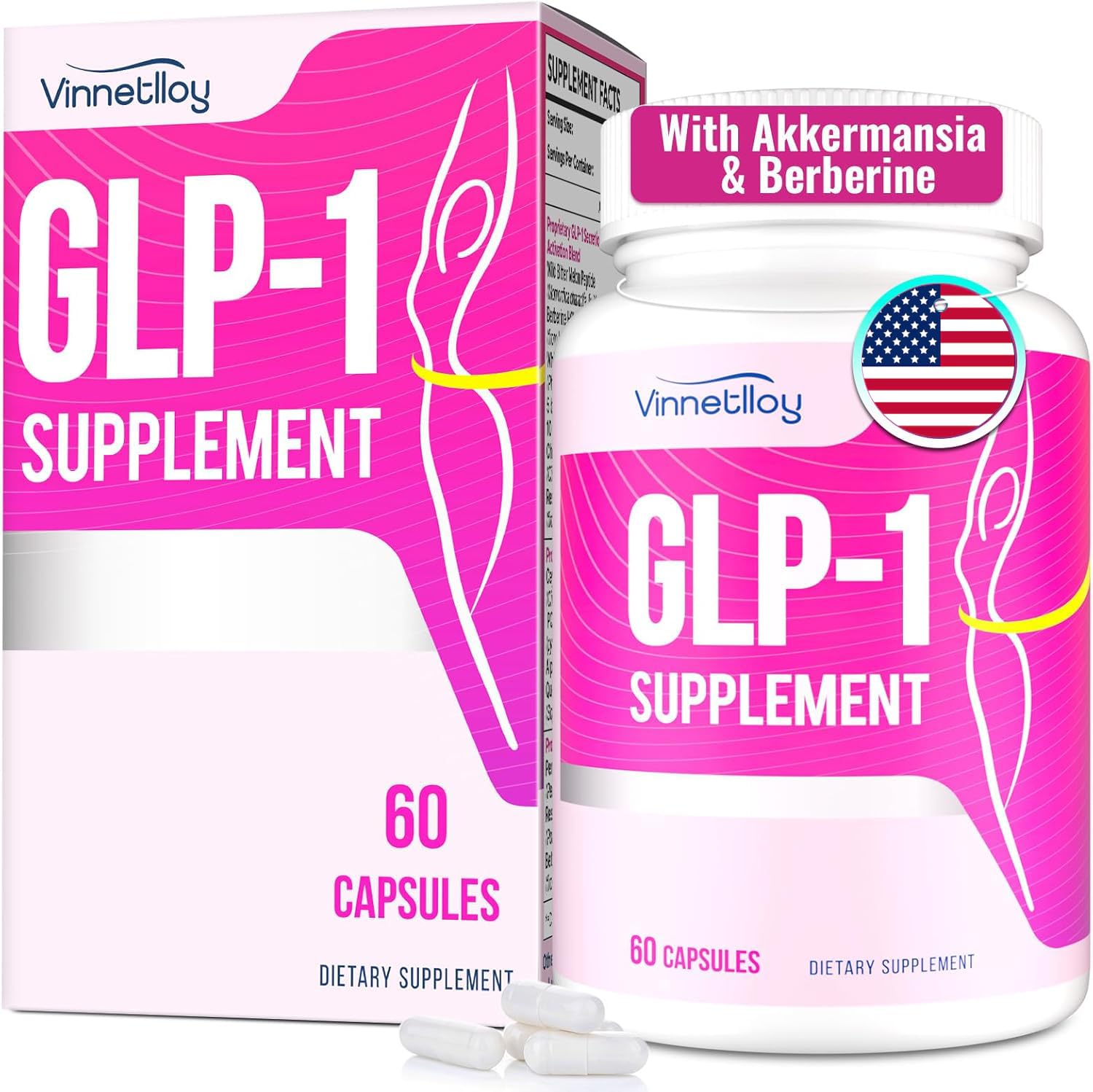 Amazon.com: VINNETLLOY GLP-1, GLP-1 Supplements for Women, GLP1 with  Berberine & Akkermansia Probiotic, 14 in 1 Natural Formula for GLP 1  Levels, Metabolism*, lmmune, Gut & Digestion, Energy, Vegan, 60 Capsules :  Health & Household